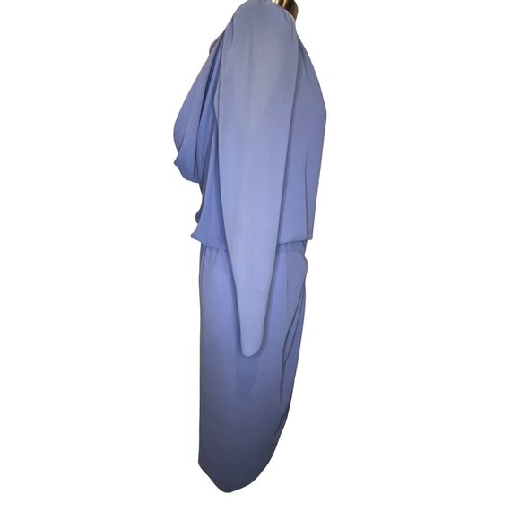 HAND MADE DESIGNER Women's Tea Dress Blue Long Sleeve Drape Back Neck Aprox Size - Picture 6 of 8